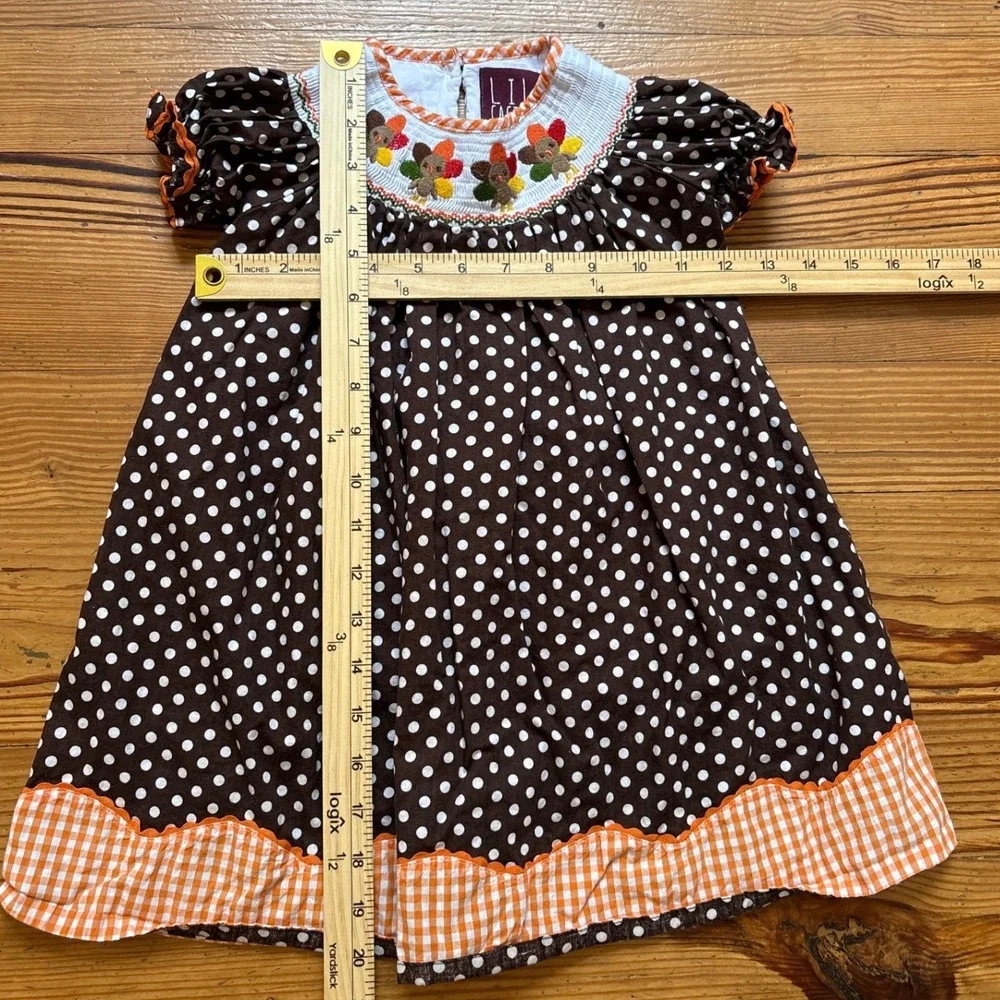 Lil Cactus Turkey Smocked Dress Toddler Brown Polka‎ Dot Gingham SIZE 2T